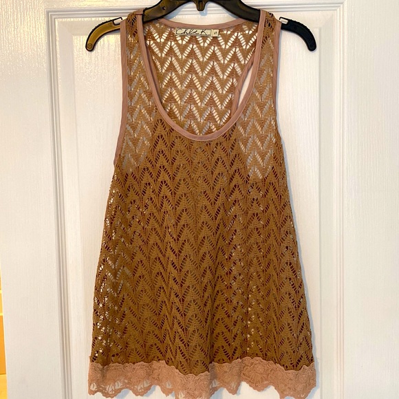 Chloe K crochet and lace racer back swing tank. S - Picture 1 of 7